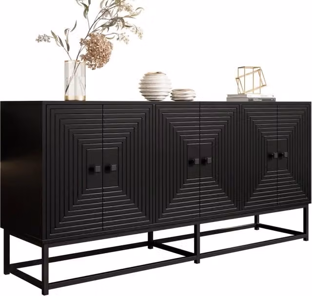 Madia Chicfurn con 6 Ante in Finitura Opaca per Soggiorno e Sala da Pranzo, Colore Nero, L: 160 cm, P: 38 cm, H: 75,5 cm – 1