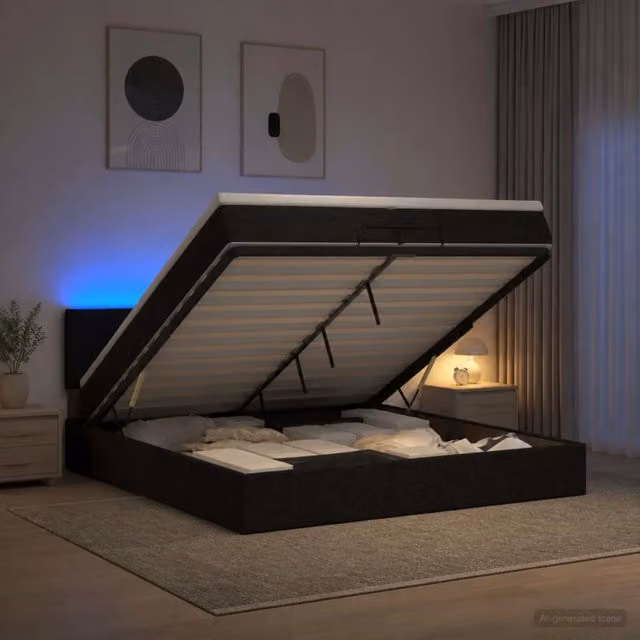 Letto Ottomano con Materasso Ibrido e Illuminazione LED vidaXL, Colore Nero e Bianco, L/P/H: 200 x 200 x 88 cm – 1