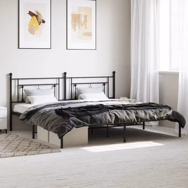 Giroletto vidaXL con Testiera in Metallo Nero L/P/H: 200 x 200 x 207 cm – 1