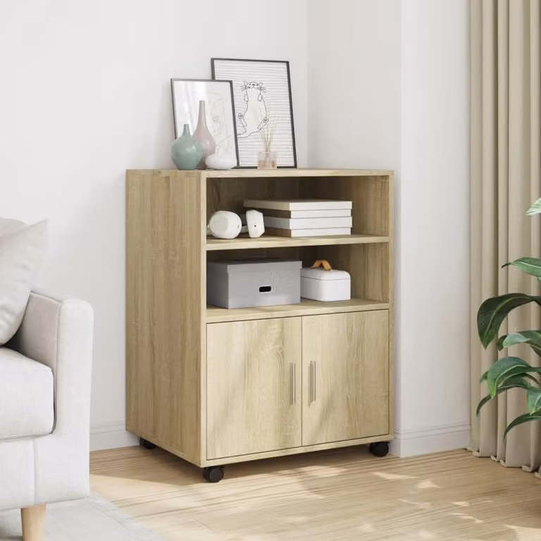 Mobiletto con Ruote vidaXL in Rovere Sonoma, Colore Marrone, L: 60 cm, P: 48 cm, H: 81 cm