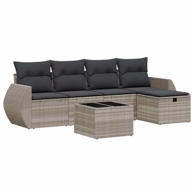 Set Divano da Giardino 6pz con Cuscini Grigio Chiaro Polyrattan