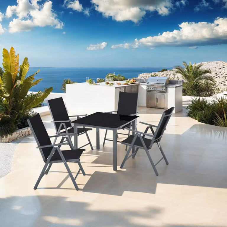 Set di tavolo e 4 sedie TecTake GmbH in alluminio con piano in vetro, colore antracite