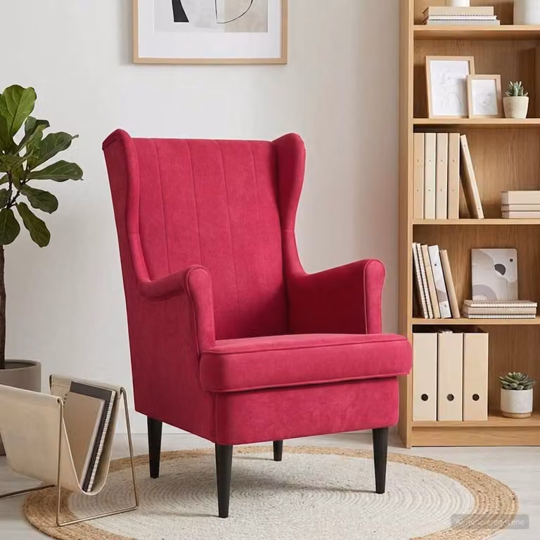 Poltrona moderna vidaXL in velluto rosso con braccioli e struttura in legno e metallo