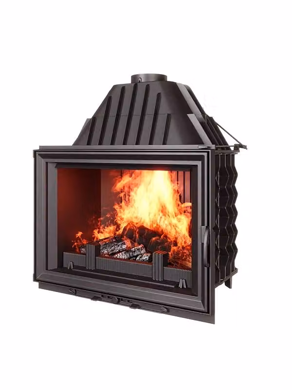 Inserto Stufa a Legna OUTINFIRE W8 ECO in Ghisa, Potenza 17,5 KW, Colore Nero o Grigio, L/P/H: 79,5 x 62 x 62 cm – 2