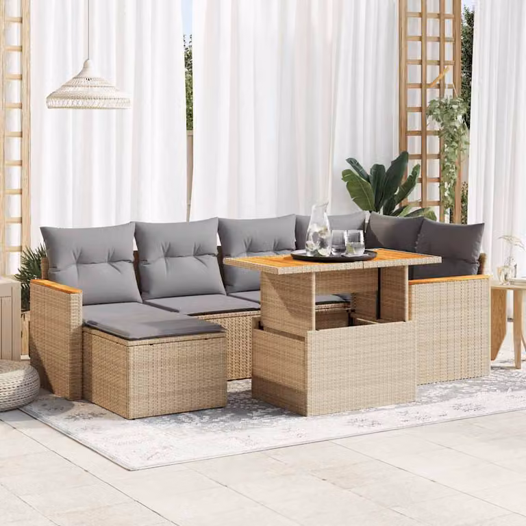 Maison Exclusive - Set Divani da Giardino 7 pz con Cuscini Beige Polyrattan Acacia