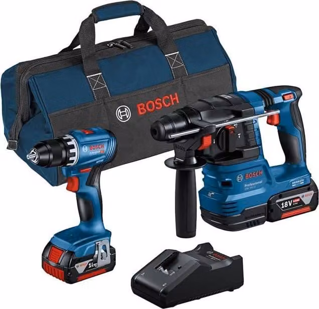 Kit combinato Bosch GSR 18V-45 + GBH 18V-22, batteria 4,0 Ah, trapano avvitatore a percussione
