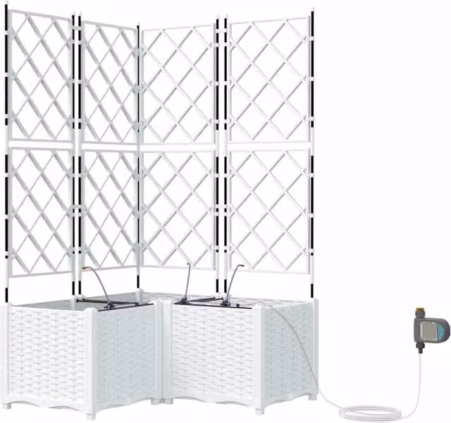 Set di 3 fioriere da giardino in plastica e acciaio inossidabile, colore bianco, H x L x P: 142 x 80 x 80 cm – 1