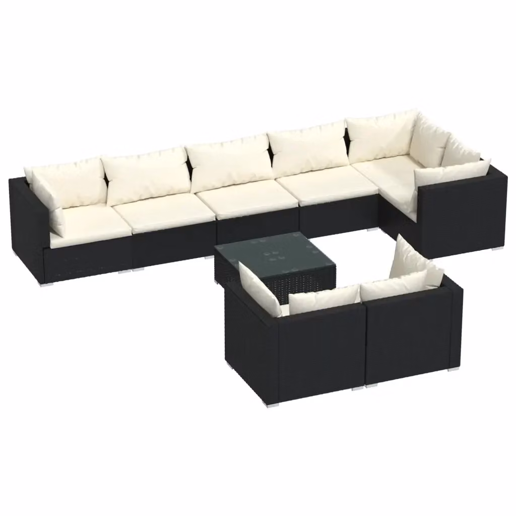 Set Salotto da Giardino Moderno vidaXL in Polyrattan con Cuscini e Tavolino, L-Shape, Nero e Beige – 2