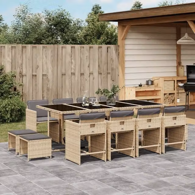 Set Pranzo da Giardino 13 pz con Cuscini Beige Misto Polyrattan 3277931