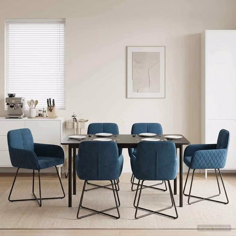 Set di 6 sedie da pranzo vidaXL in velluto blu con struttura in metallo, L: 59 cm, P: 56,5 cm, H: 86 cm