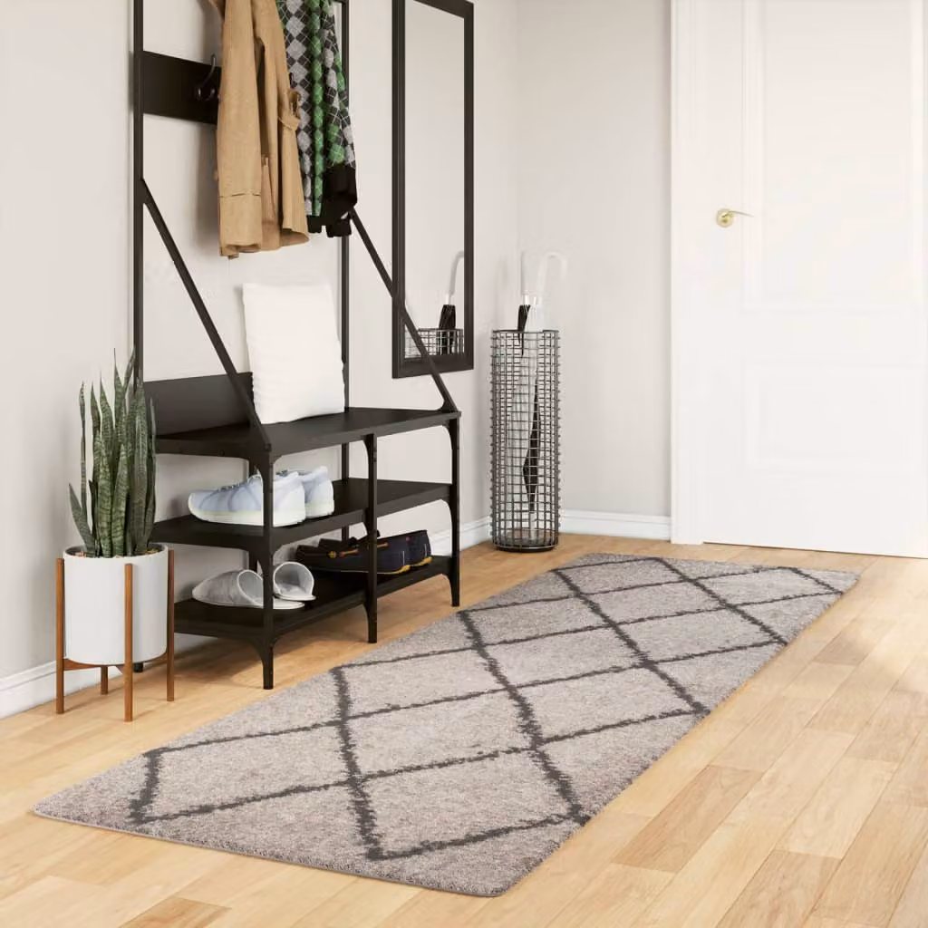 vidaXL Tappeto Shaggy PAMPLONA a Pelo Lungo Beige e Antracite 80x250cm