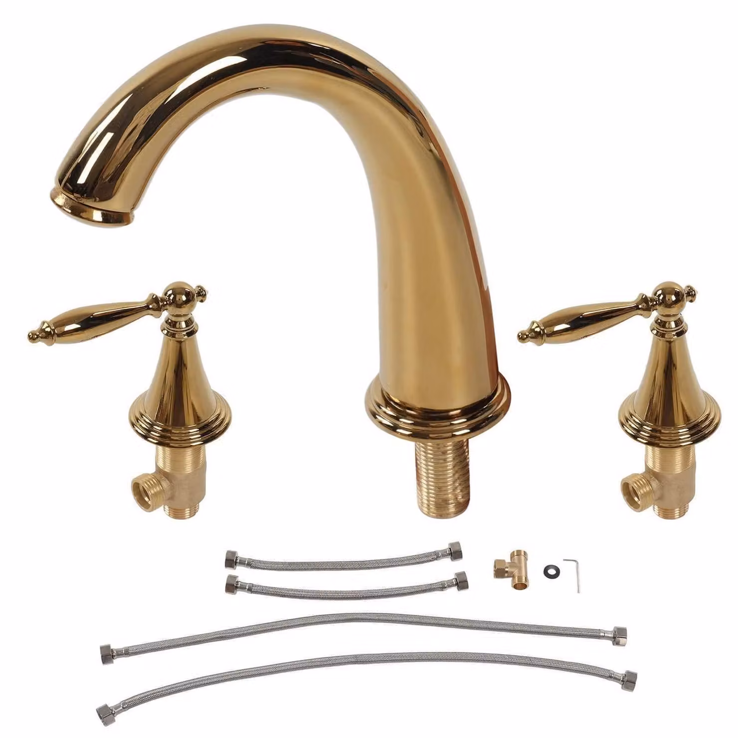 Miscelatore per lavabo a 3 fori con 2 manopole a croce per acqua calda e fredda, finitura oro