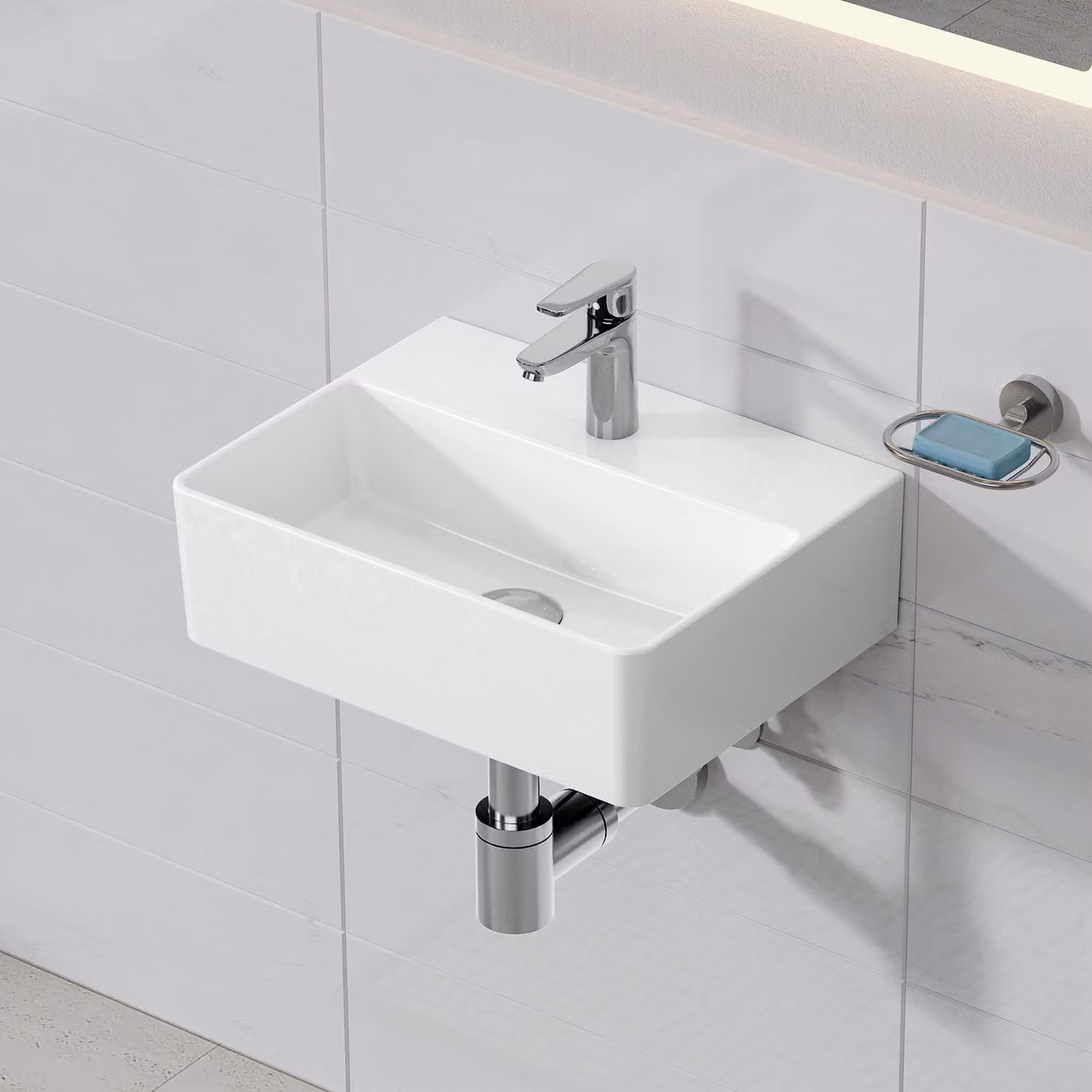 HOROW Lavabo Lavabo a parete Lavabo sospeso in Vetroceramica 39 x 30 cm Lavabo da appoggio con foro per rubinetto senza sfioratore per piccolo WC ospiti
