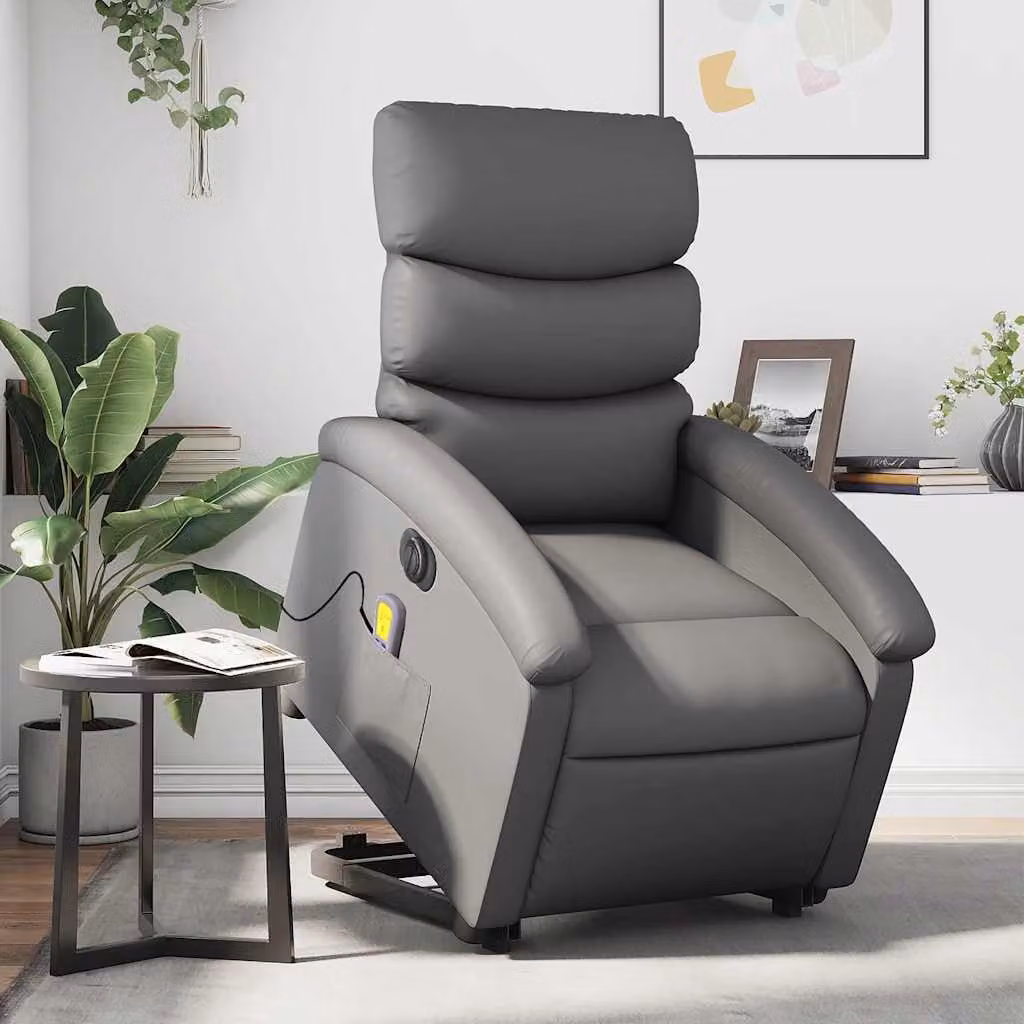 Poltrona Alzapersona Elettrica Reclinabile vidaXL in Similpelle Grigio – 1