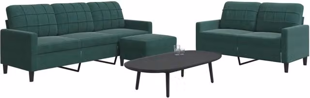 Set di Divani 3 Pezzi vidaXL in Velluto Verde con Pouf e Cuscini, Design Moderno con Struttura in Metallo – 2