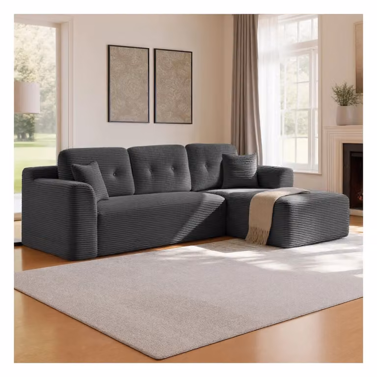 Divano angolare modulare con ampia chaise longue sinistra, Grigio / ampia chaise longue destra