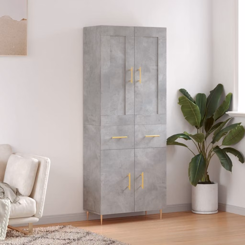 vidaXL Credenza Moderna Grigio e Oro con Ante a Battente e Ripiani Interni L: 69,5 cm, P: 34 cm, H: 180 cm