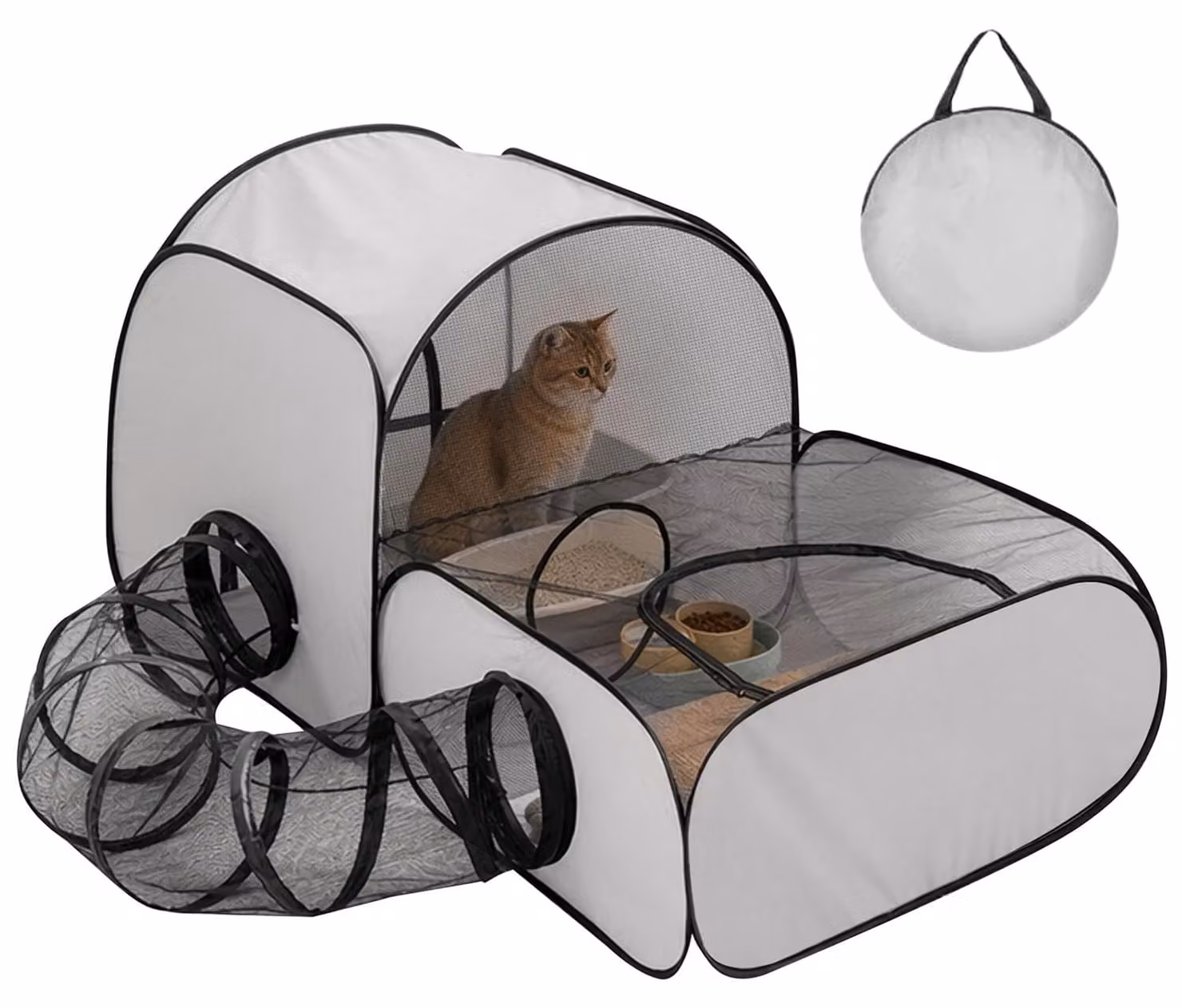 Cuccia portatile per animali domestici con tunnel pieghevole, grigia, adatta a gatti e piccoli animali, confezione singola, ideale per balconi e