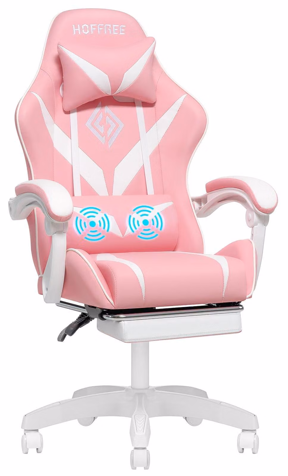 Sedia da gaming - Sedia per videogiochi - Sedia da ufficio - Sedia per computer - Poltrona relax per videogiochi - Bianco rosa - Design ergonomico