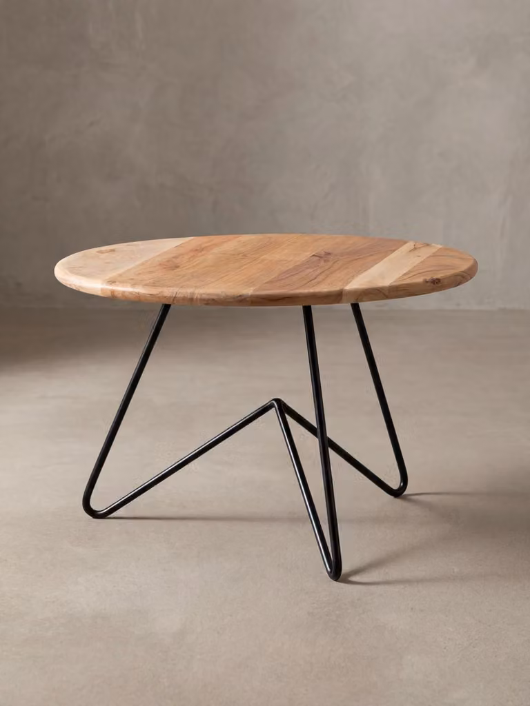 Tavolino da salotto 60x39,5x60 cm in legno massello di acacia / metallo Tavolino da divano, tavolino da salotto di design rotondo, tavolino da caffè massiccio, tavolino da salotto