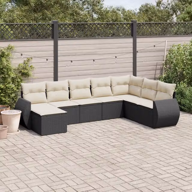 Set Divani da Giardino con Cuscini 8 pz Nero in Polyrattan 3221755