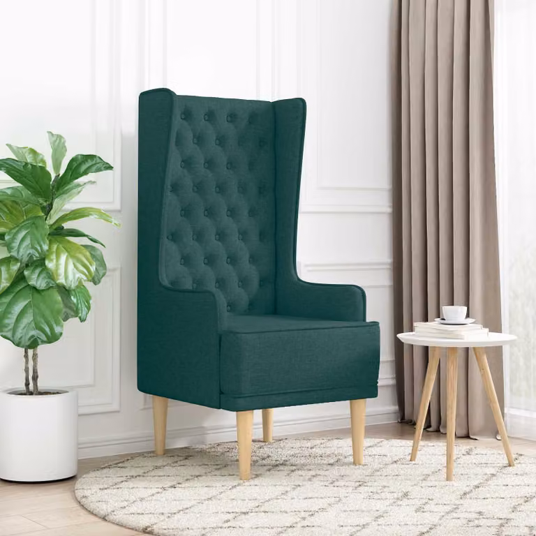 Sedia a schienale alto stile Chesterfield vidaXL in tessuto trapuntato a bottoni Verde Scuro L: 46 cm, P: 64 cm, H: 110 cm