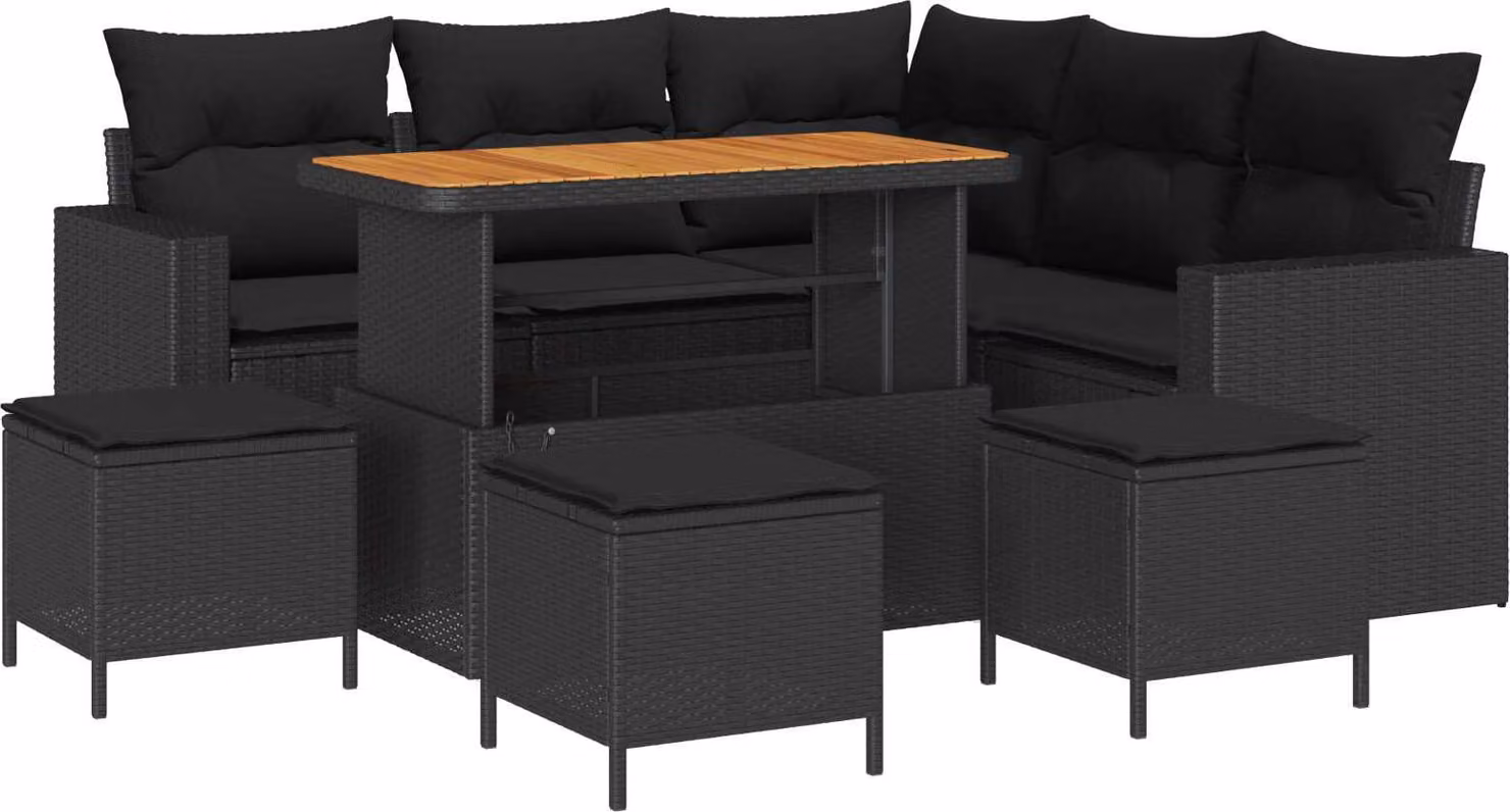 Set Divano da Giardino 9 pcs Nero polyrattan