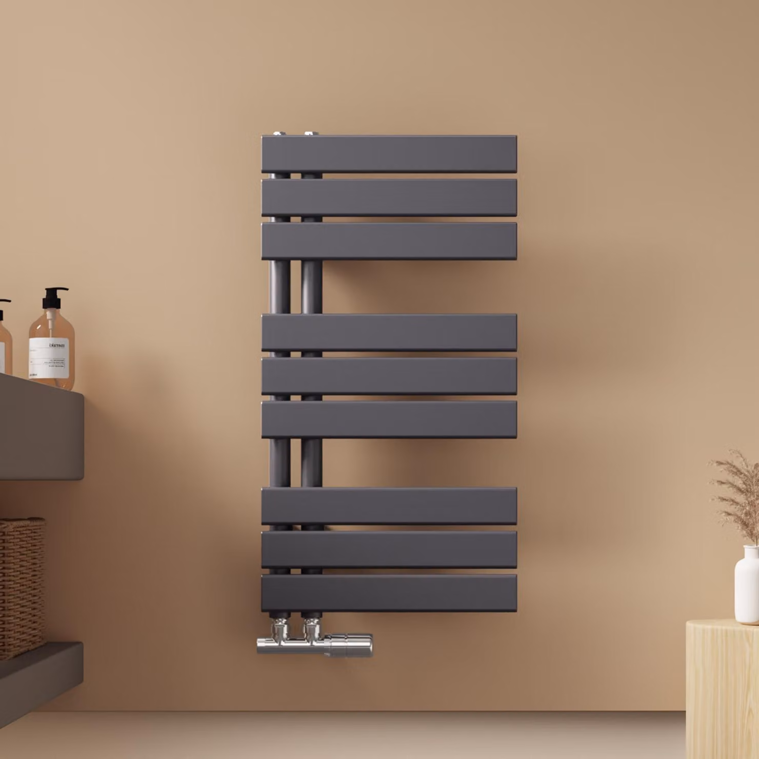 Asciugamani EMKE Radiatore da bagno Radiatore a pannello Attacco laterale Acqua calda a parete 762 x 400 mm Antracite senza elemento riscaldante