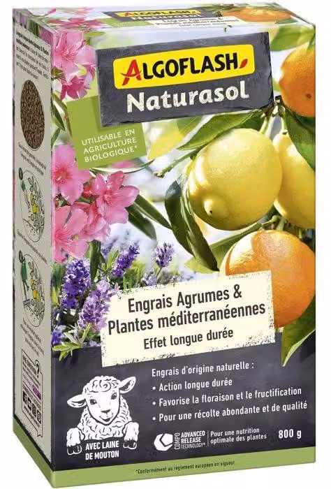 Concime per agrumi e piante mediterranee Algoflash Naturasol, a lunga durata, UAB, 800 g
