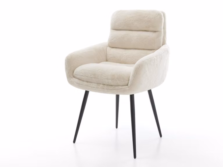 DELIFE Sedia da pranzo Abelia-Flex con braccioli in peluche bianco panna 4 piedi conici neri