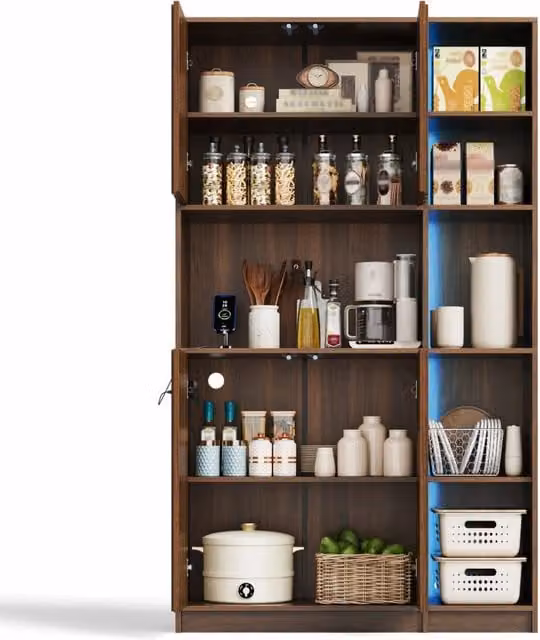 Credenza alta da cucina con prese USB e LED RGB; MDF; 105 x 40 x 180 cm