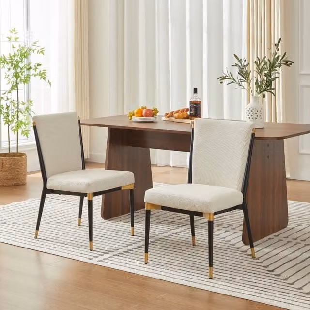 Set di 2 sedie da pranzo Zephmum in stile scandinavo con gambe in metallo nere e oro e seduta in tessuto beige