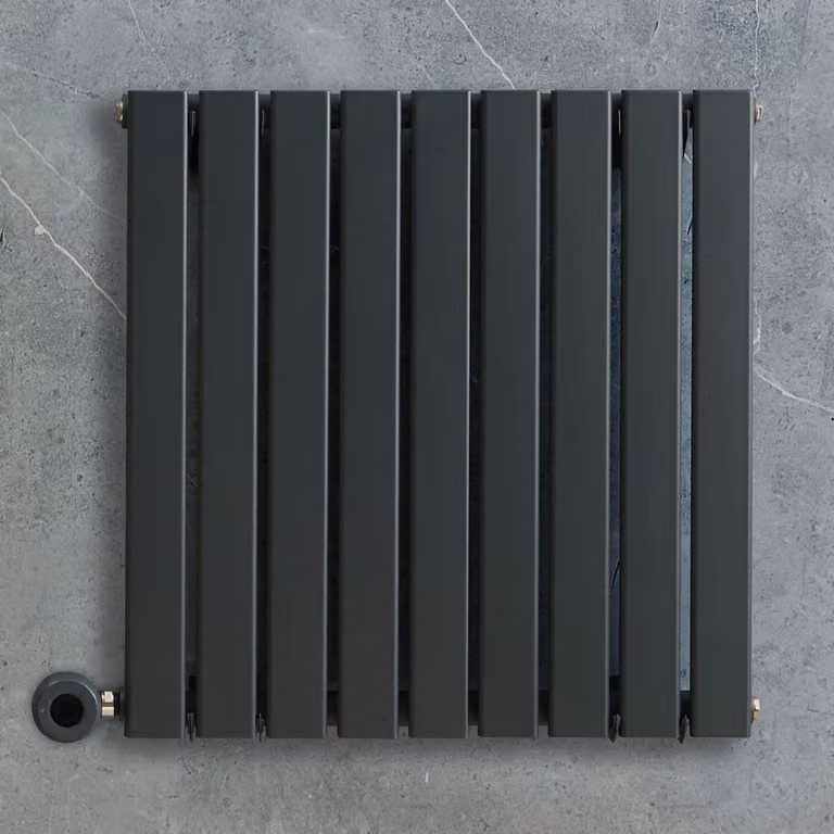Radiatore Elettrico di Design Orizzontale - Antracite - 635mm x 420mm (Pannello Singolo) - con Elemento Riscaldante Termostatico Cromato Cablato Wi-Fi - Delta - ECOSO by Hudson Reed