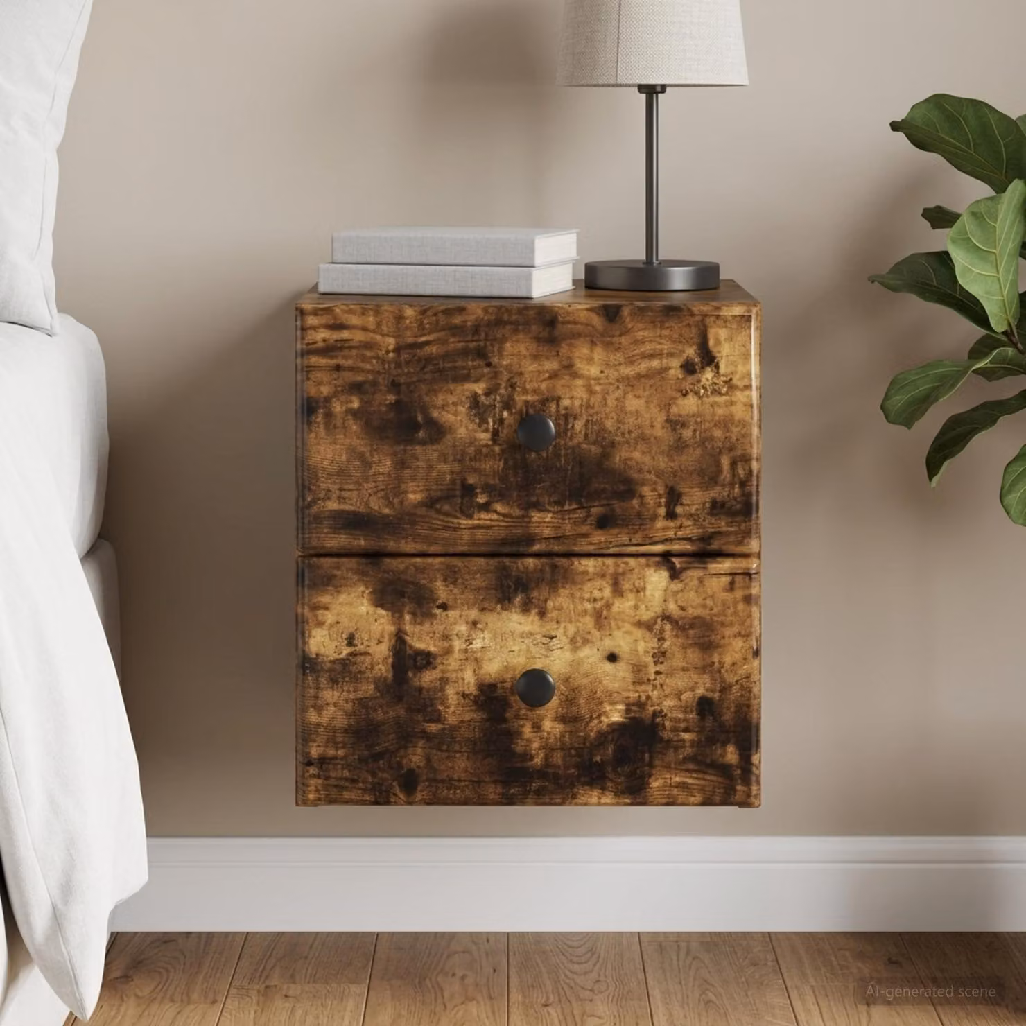 vidaXL Mobiletto da notte sospeso moderno Rovere Fumo L: 34,5 cm, P: 33 cm, H: 40 cm