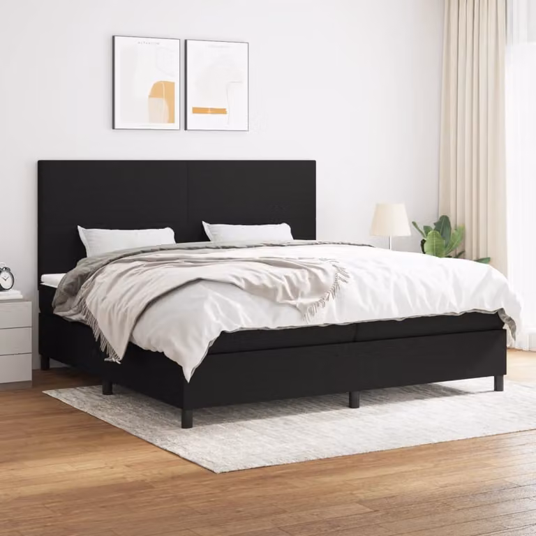vidaXL Letto a Molle con Materasso in Tessuto Nero e Bianco L/P/H: 200 x 200 x 128 cm