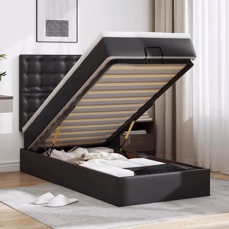 Letto con contenitore a sollevamento e materasso vidaXL in similpelle nero e bianco, L 200 x P 80 x H 128 cm