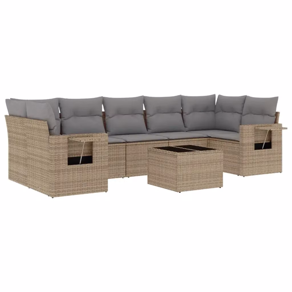 vidaXL Set Divano da Giardino 8 pz in Polyrattan con Cuscini Beige e Tavolino da Esterno – 2