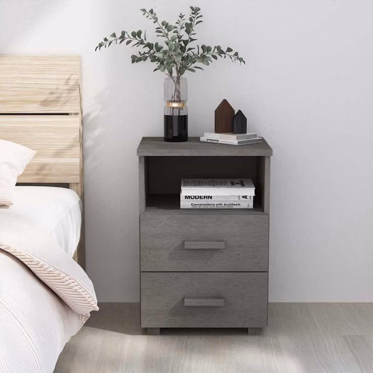 Comodino HAMAR vidaXL Grigio Chiaro in Legno di Pino e MDF, Moderno e da Appendere al Muro, L 40 cm x P 35 cm x H 62 cm