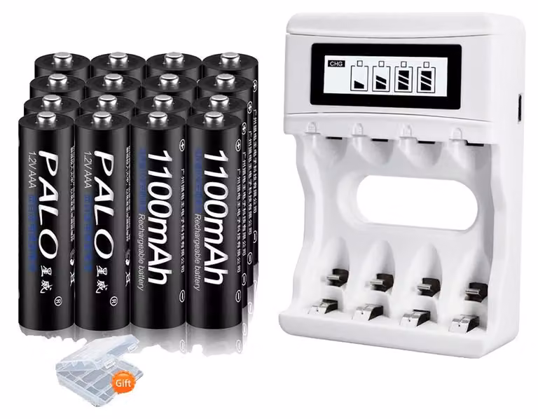 Batterie ricaricabili, formato AA e AAA, alta capacità, utilizzo versatile. Set da 16 batterie AAA con caricabatterie. Set da 16 batterie AAA con caricabatterie