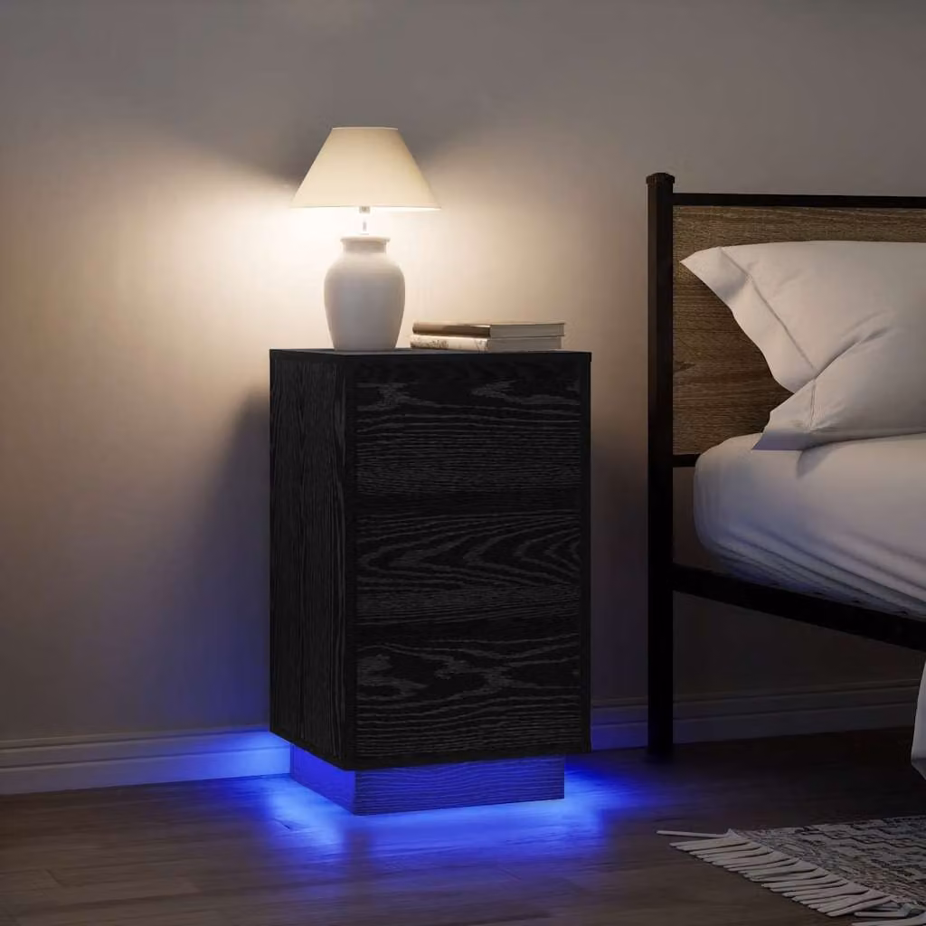 Comodino moderno vidaXL con luci LED nero L 38 cm, P 34 cm, H 65 cm