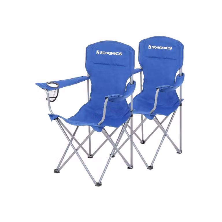 Sedie da Campeggio con Schienale Alto e Braccioli, Blu