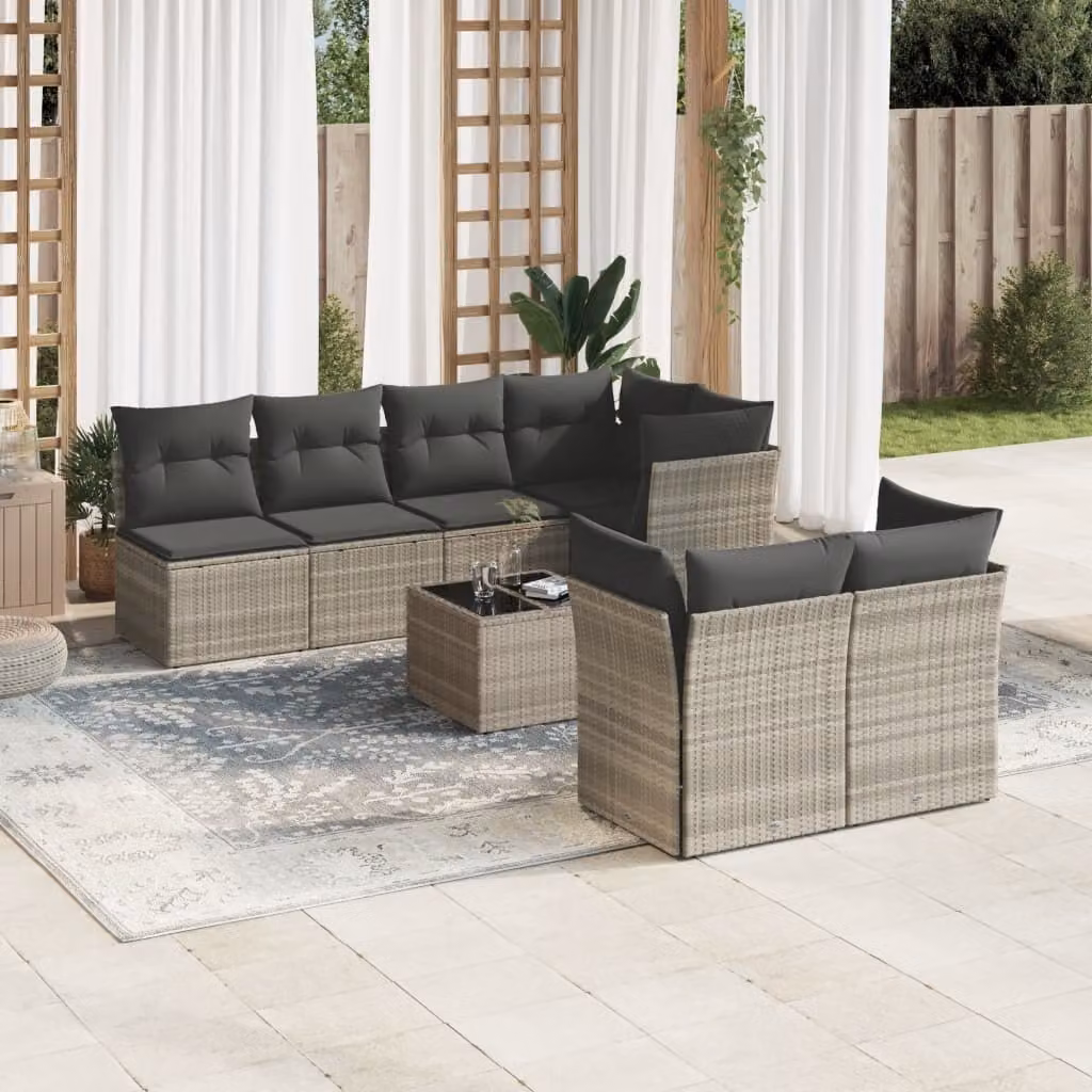 Maison Exclusive - Set Divano da Giardino 8pz con Cuscini Grigio Chiaro Polyrattan