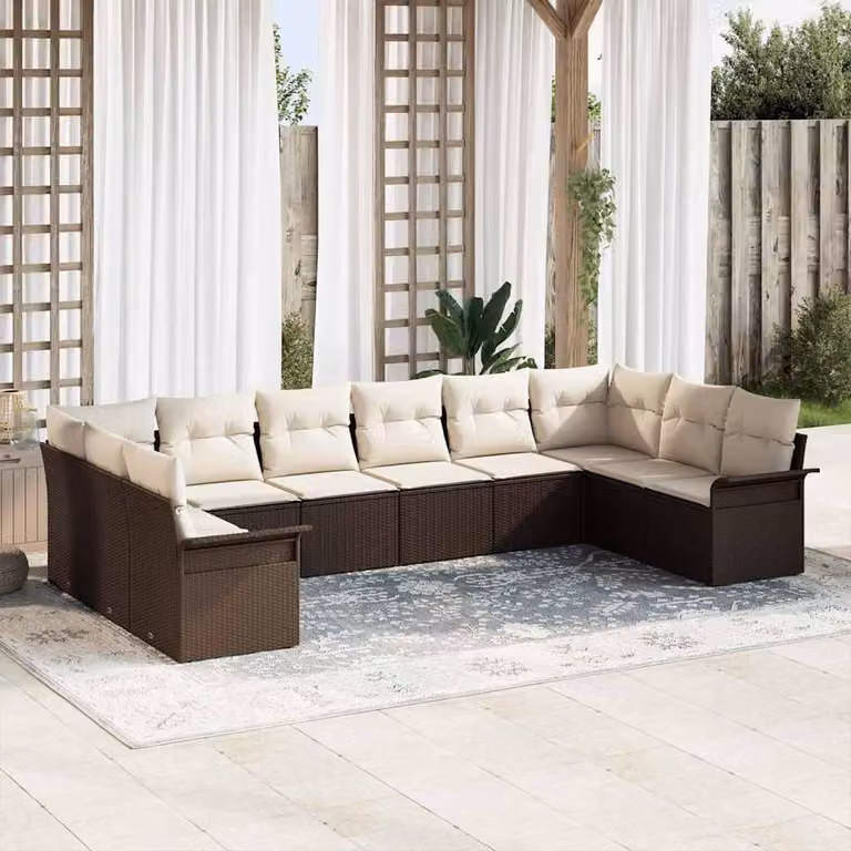 Maison Exclusive - Set Divano da Giardino 10 pcs Marrone polyrattan