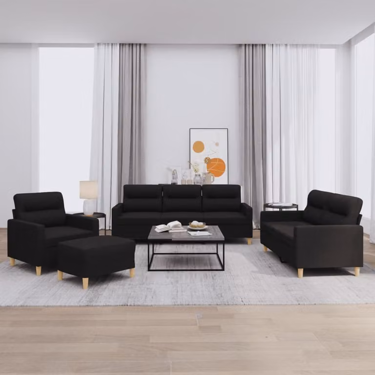 Maison Exclusive - Set divano 4 pezzi con cuscini, tessuto nero