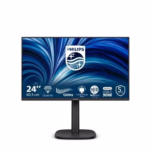 Monitor Philips 23,8" QHD 2K IPS 120Hz Nero 24B2U3601/00 con USB-C, HDMI, DisplayPort ed Ethernet – 2