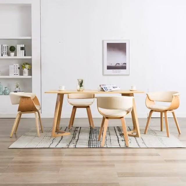 Set di 4 sedie da pranzo moderne vidaXL in legno curvato e similpelle color beige e marrone
