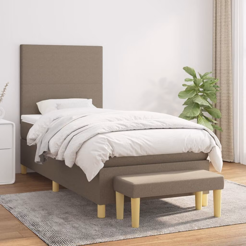 vidaXL Giroletto a Molle Ibrido con Materasso in Tessuto Tortora L/P/H: 200 x 80 x 128 cm