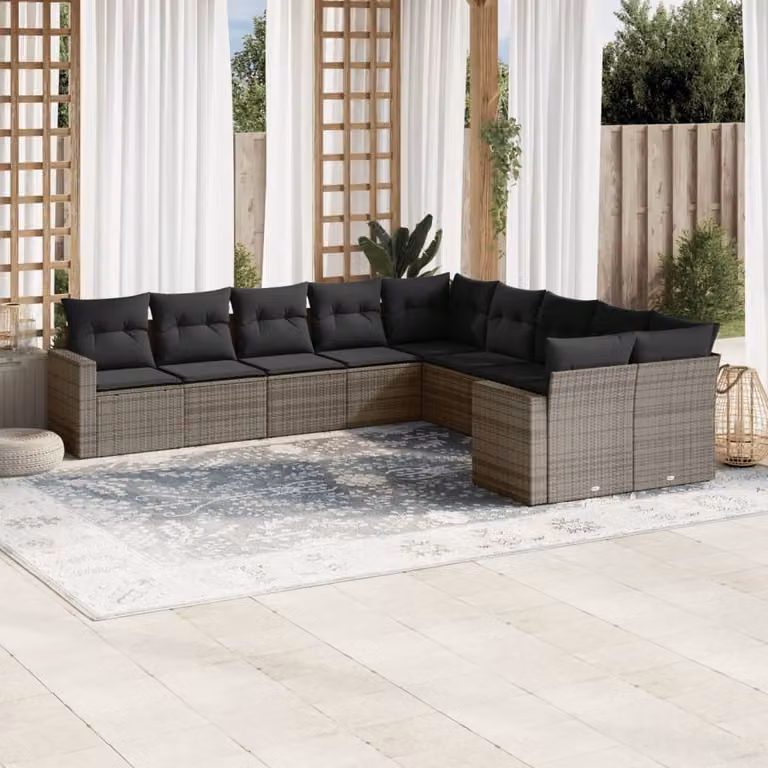 Maison Exclusive - Set Divano da Giardino 10 pz con Cuscini Grigio in Polyrattan