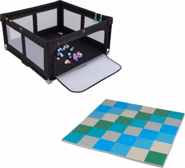 Box pieghevole per bambini e tappetini da gioco set 2 pz, Recinto per bambini e tappetino attivit¨¤ patchwork per bambini Blu