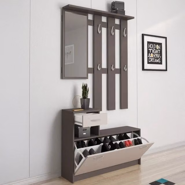DMORA Mobile da Ingresso Moderno con Specchio, Beige e Grigio, L/P/H: 100 x 25,5 x 190 cm – 1